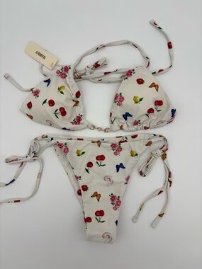 Sincerely White Floral & Fruit Tie-Side Bikini Set NWT